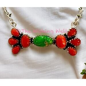 Italian Coral & Sonoran Gold Turquoise Sterling Silver Necklace 18-20”